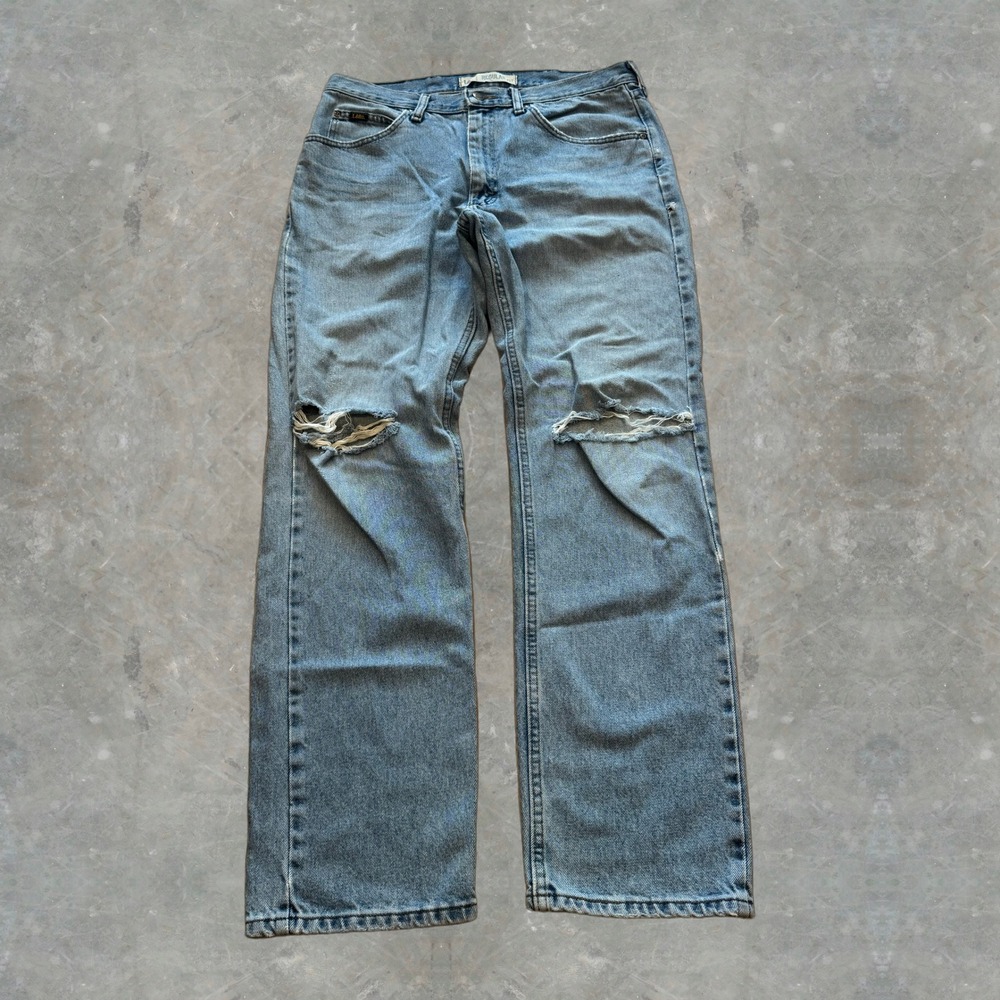 Vintage Lee Rider Denim Jeans Trashed Knee Rips Mens 34x32 Made in USA